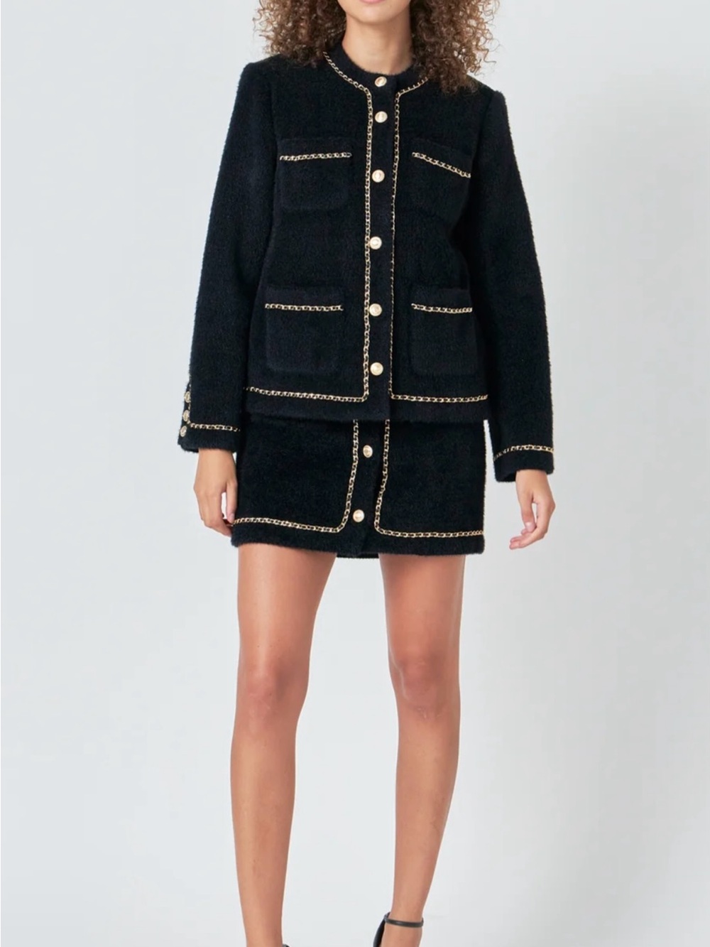 Endless Rose Black Chain Trimmed Jacket and Skirt Set